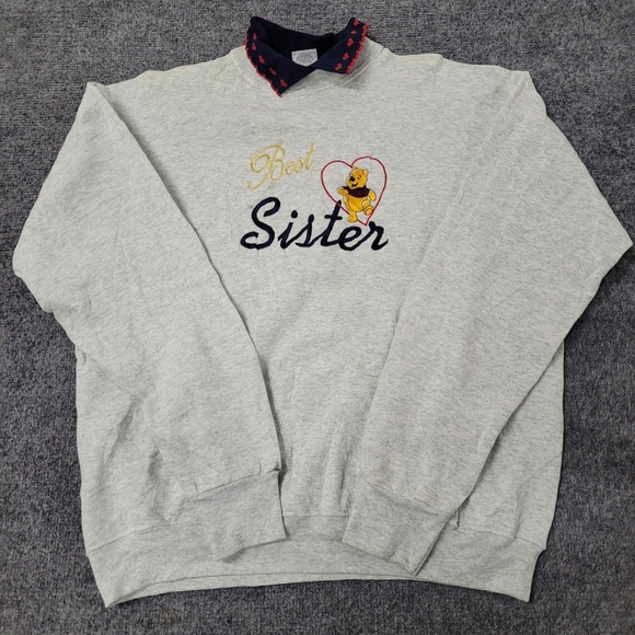 Disney Tops - Disney Sweatshirt Womens Size L Gray Winnie The Pooh Best Sister Heart Collar